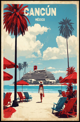 Cancún Retro Beach Travel Poster