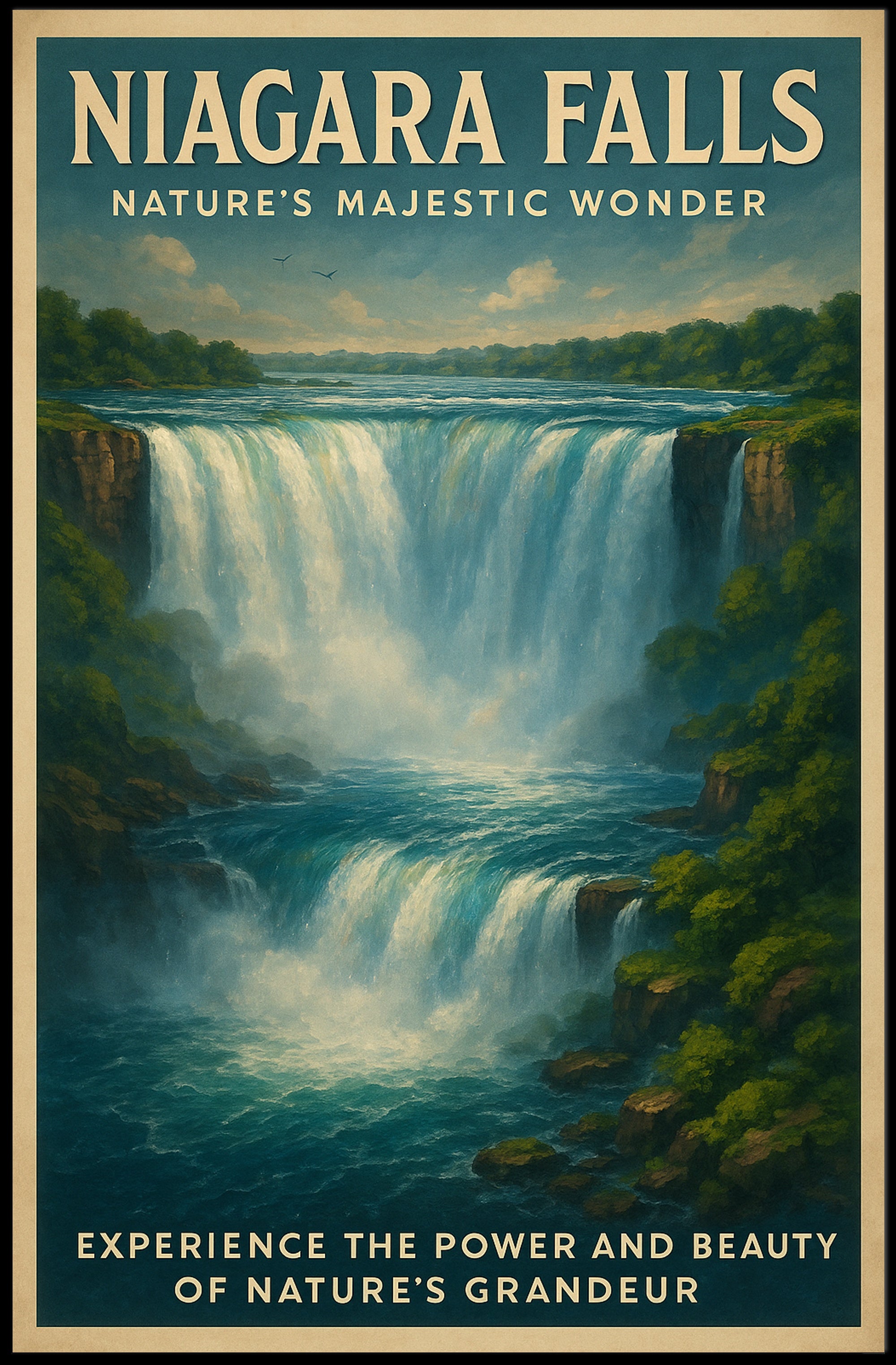 Niagara Falls Vintage Travel Art Illustation Travel Poster