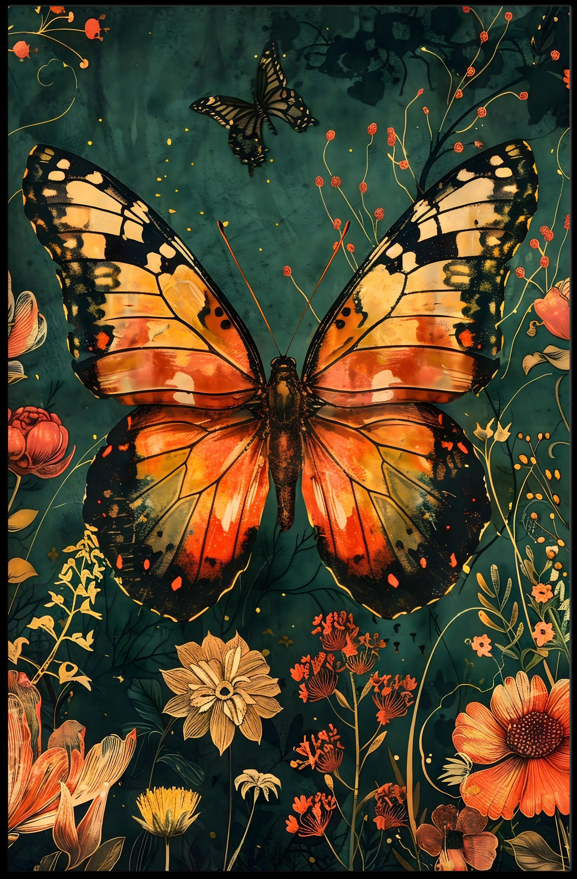 Butterfly and Botanical Garden Scene Animal Poster