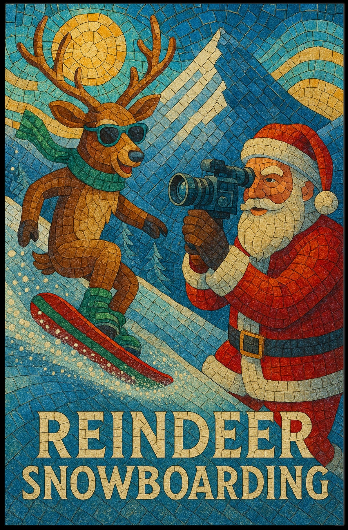 Reindeer Snowboarding Adventure Poster