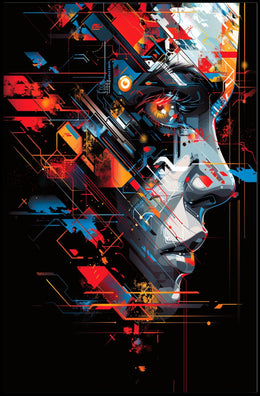 Futuristic Cyberpunk Face Art Poster: Tech Fusion