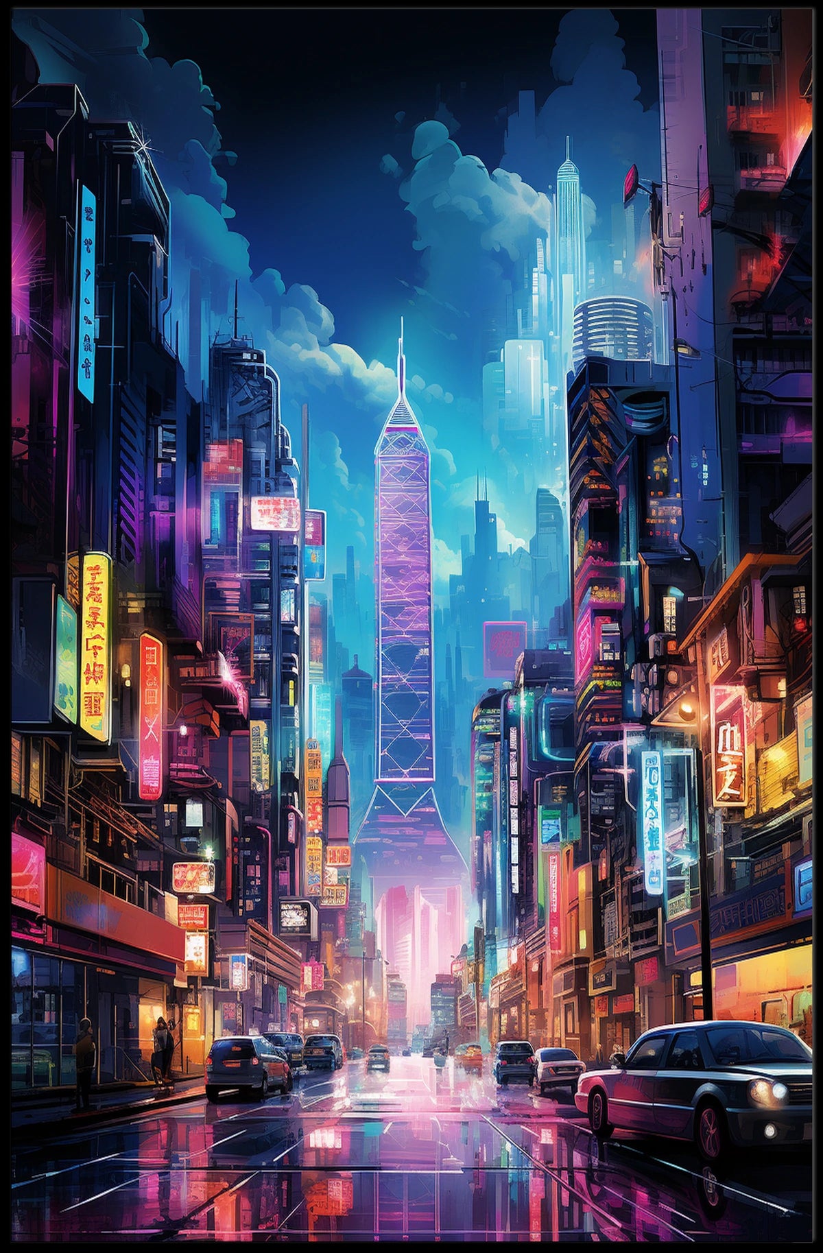 Futuristic Neon Metropolis: Cyberpunk Cityscape Poster