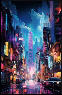 Futuristic Neon Metropolis: Cyberpunk Cityscape Poster