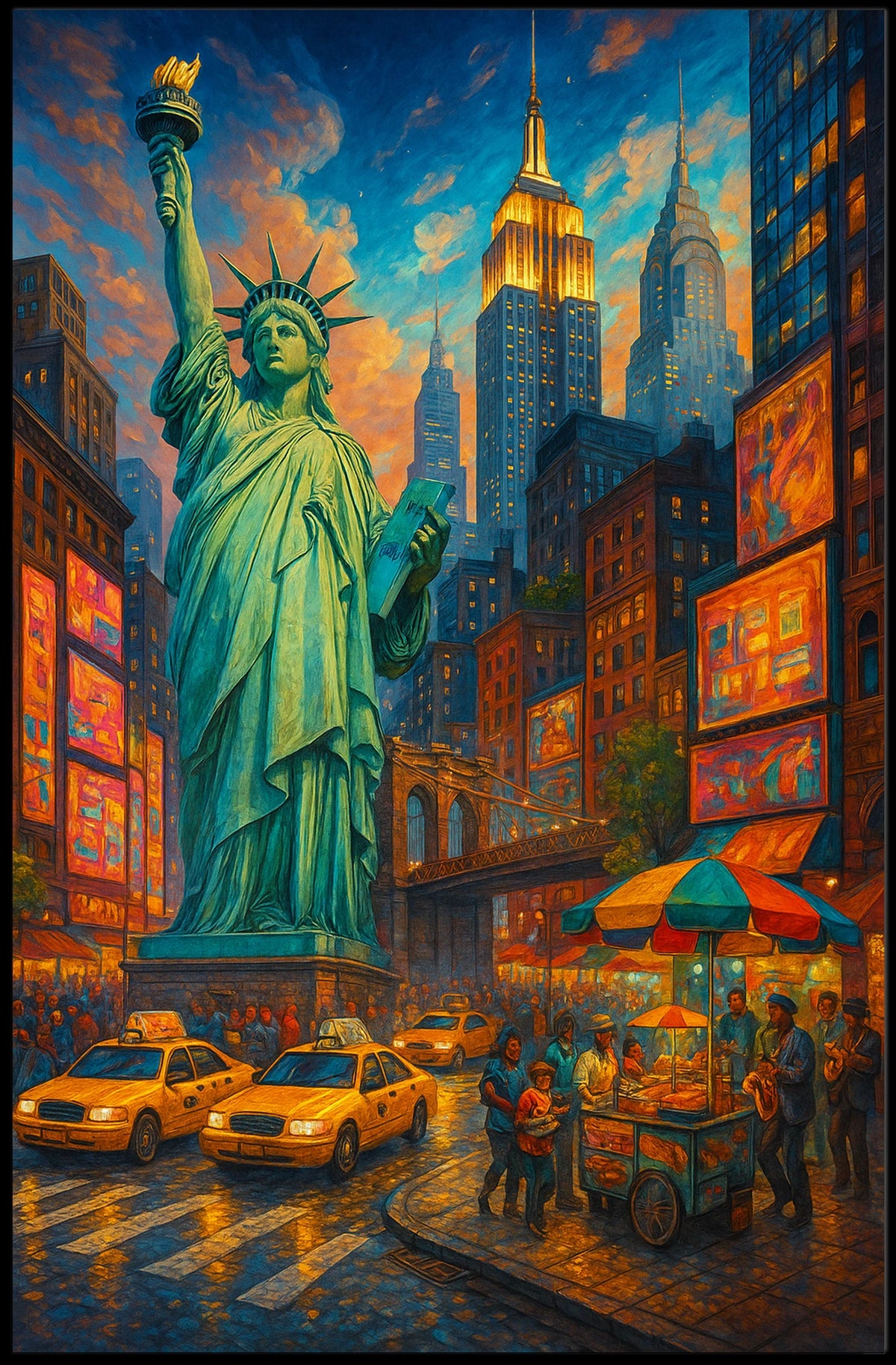 Vibrant New York City Street Scene Poster Modern Wall Art