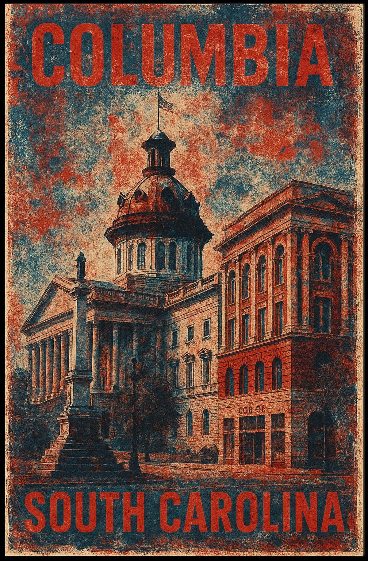Patriotic South Carolina State House Vintage Travel Poster