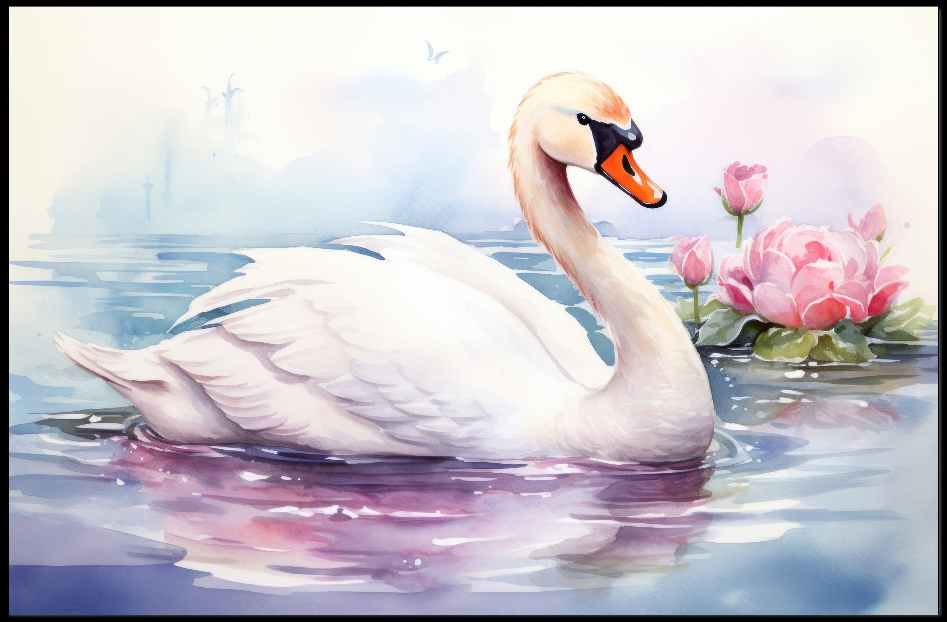 Serene Swan in Watercolor Poster PosterGoat