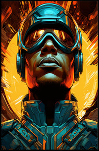 Futuristic Visor Warrior with Dynamic Energy Futuristic Sci-Fi Poster