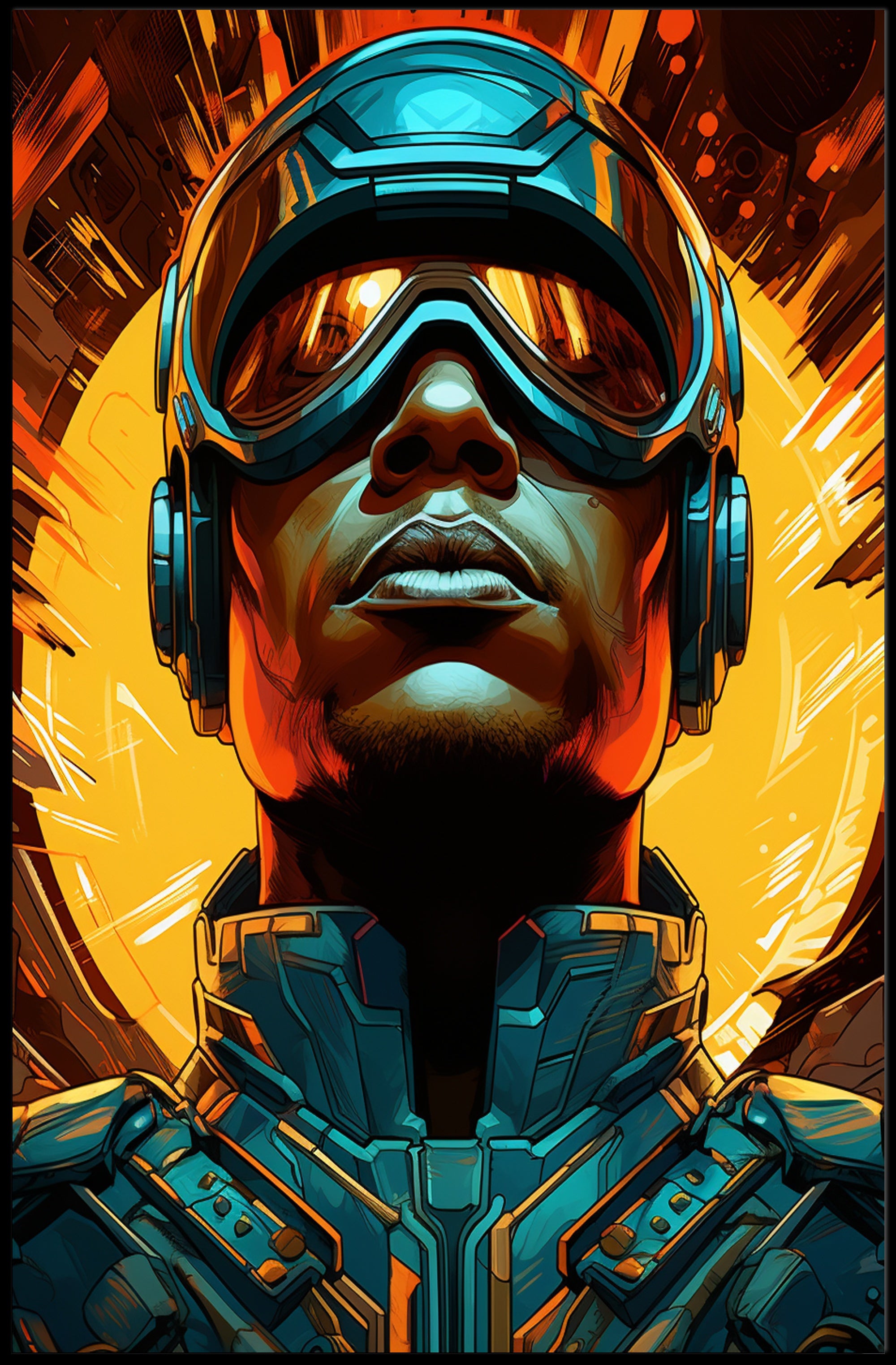 Futuristic Visor Warrior with Dynamic Energy Futuristic Sci-Fi Poster