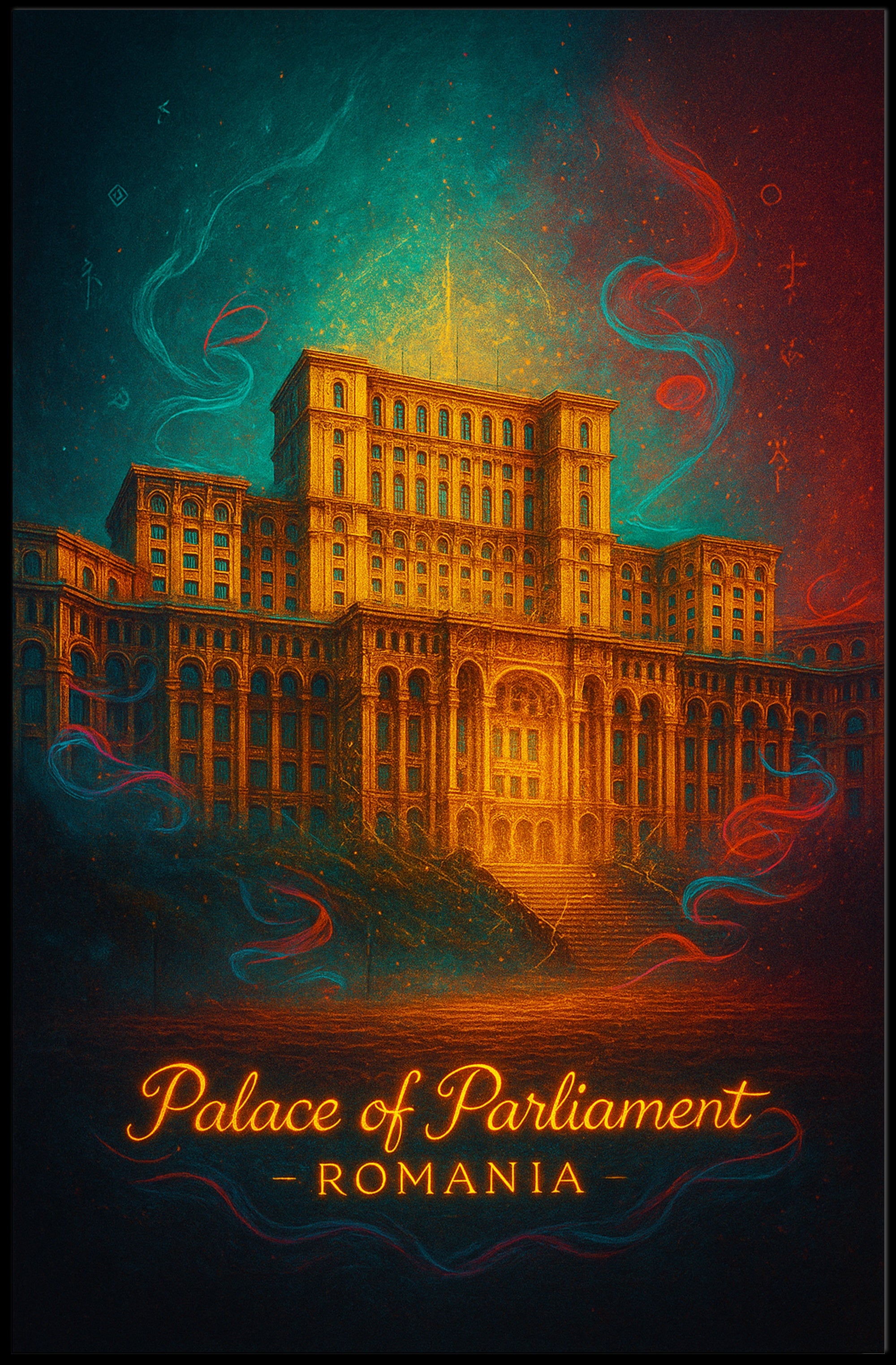 Palace Of Parliament Poster Romania Vintage Travel Art