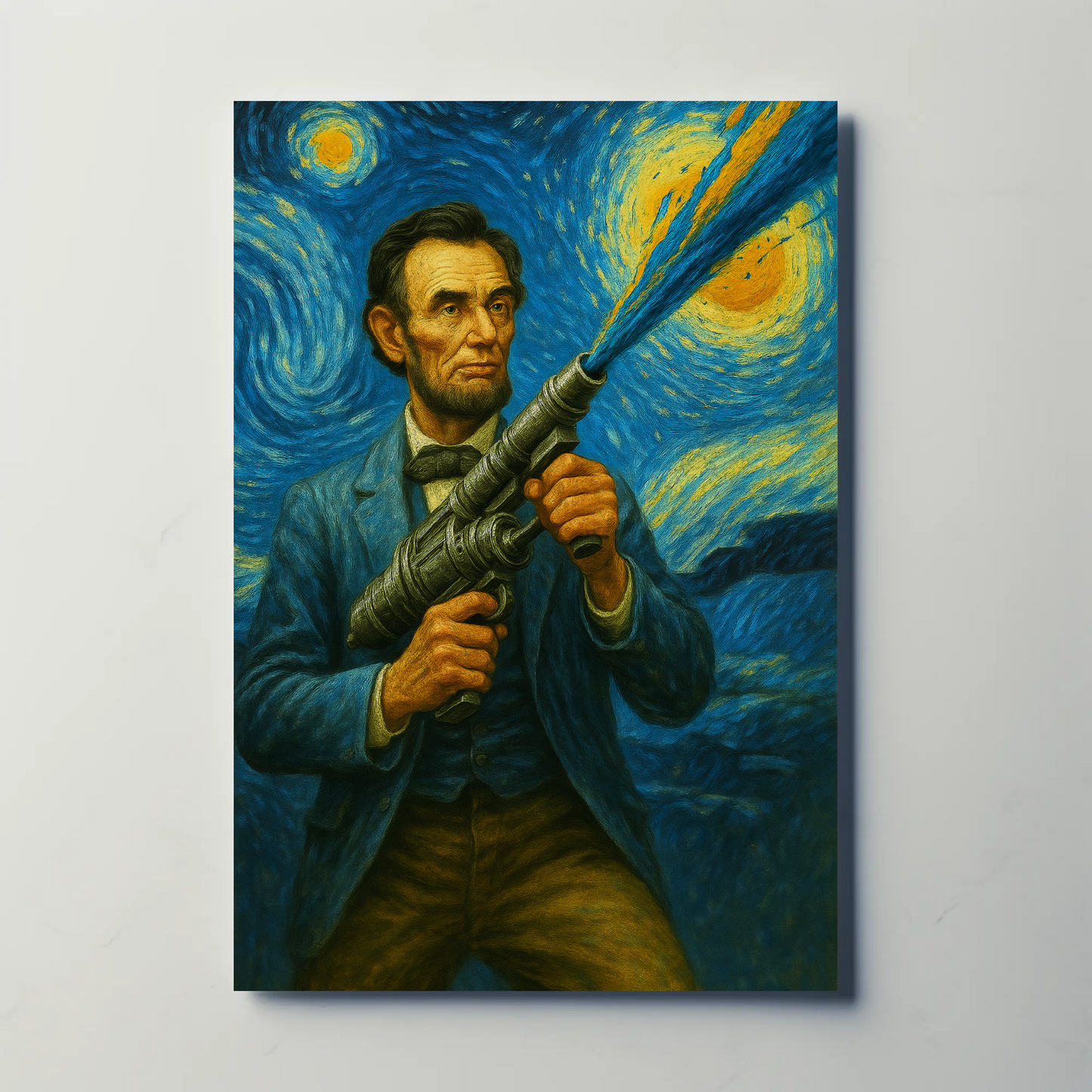 Abraham Lincoln Starry Night Fusion Sci-Fi Portrait Vintage Travel Poster