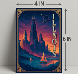 Chicago Cityscape Vintage Art Deco Travel Poster
