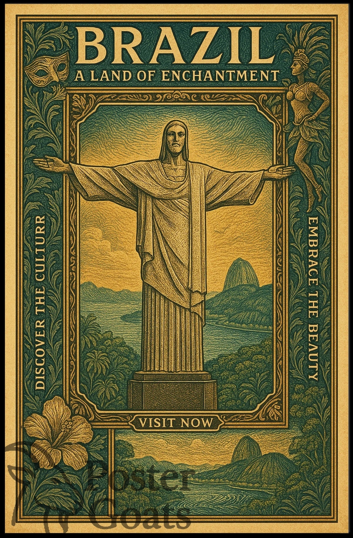 Brazilian Beauty: Christ the Redeemer Vintage Travel Poster