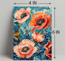 Vibrant Poppy Botanical Art with Vintage Flair Poster
