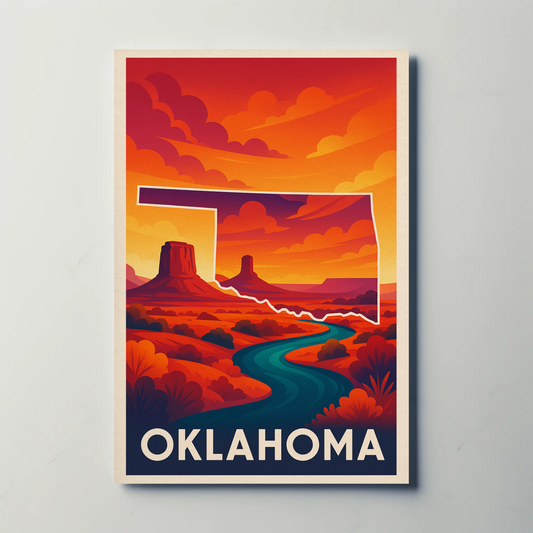 Oklahoma Desert Sunset River Canyon Scenery Travel Poster