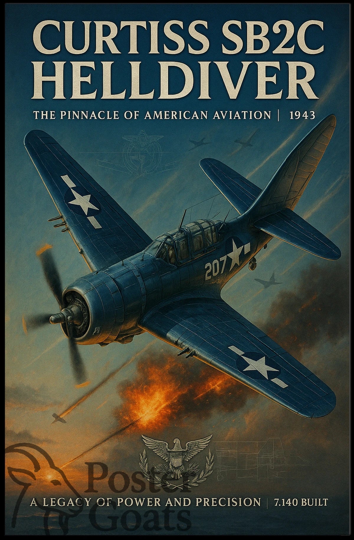 Curtiss SB2C Helldiver Vintage Warfare WWII Poster