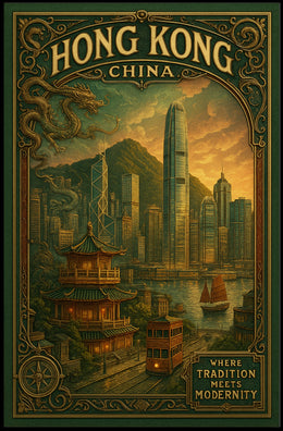 Hong Kong Tradition Meets Modern Cityscape Travel Poster