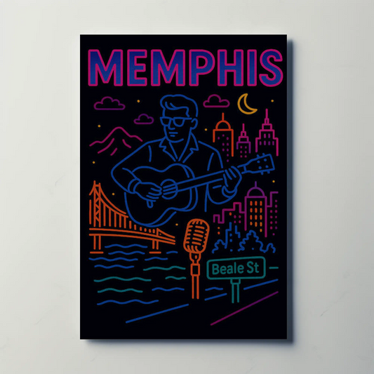 Memphis Beale Street Music Neon Line Art Poster