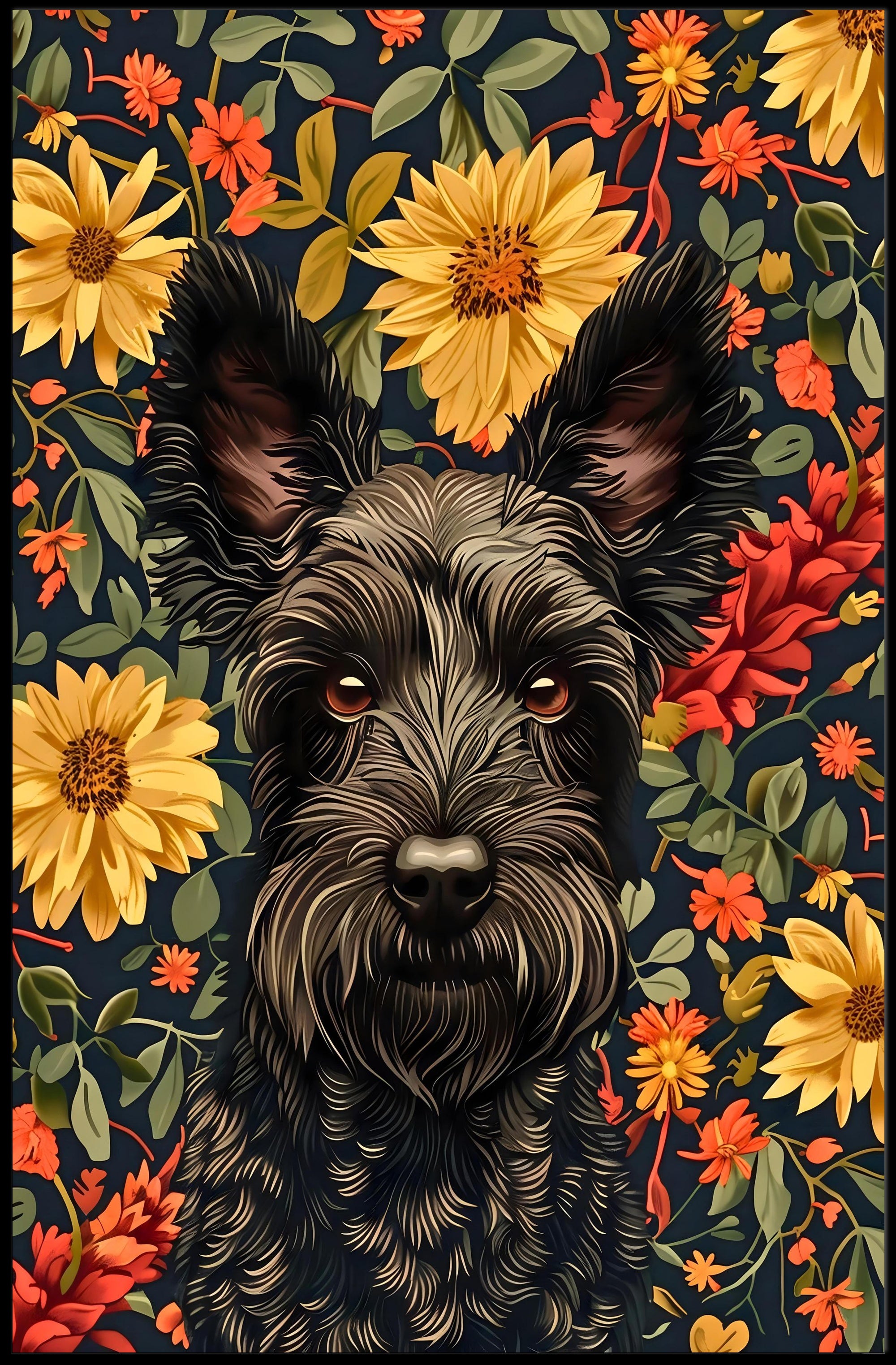 Floral Canine Portrait Wall Art Print