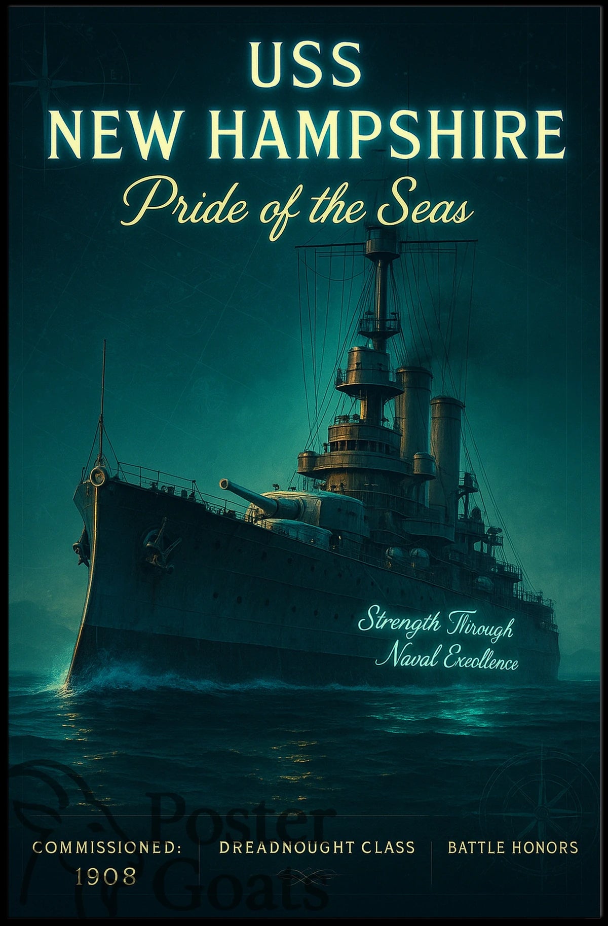 USS New Hampshire Battleship: Naval Excellence Historical Poster