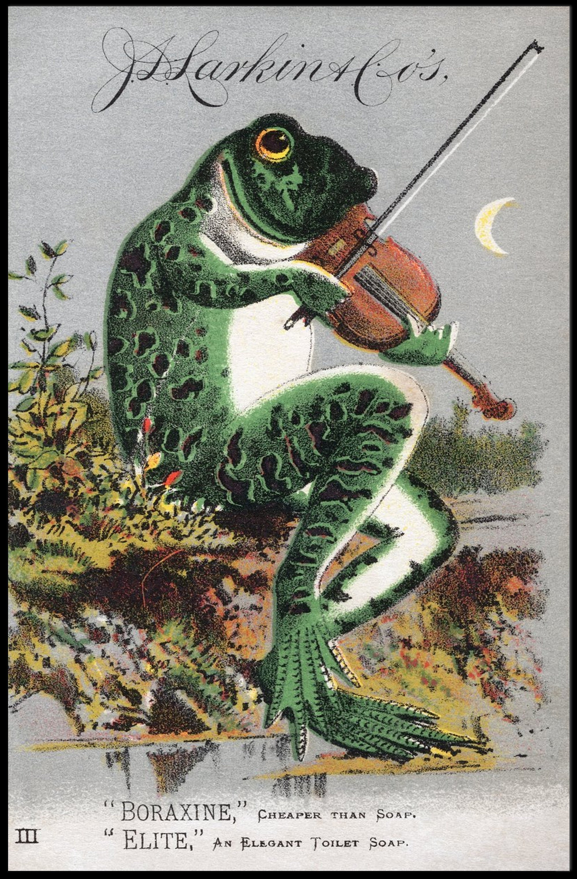 Whimsical Frog Playing Violin Vintage Advertisement Poster PosterGoat
