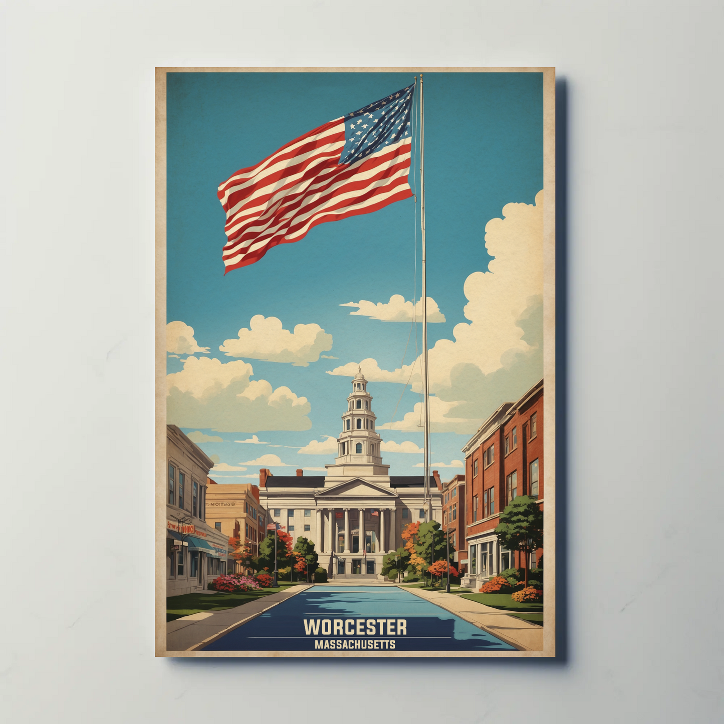 Worcester Massachusetts Grand Civic Pride Vintage Travel Poster