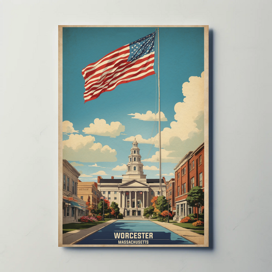 Worcester Massachusetts Grand Civic Pride Vintage Travel Poster