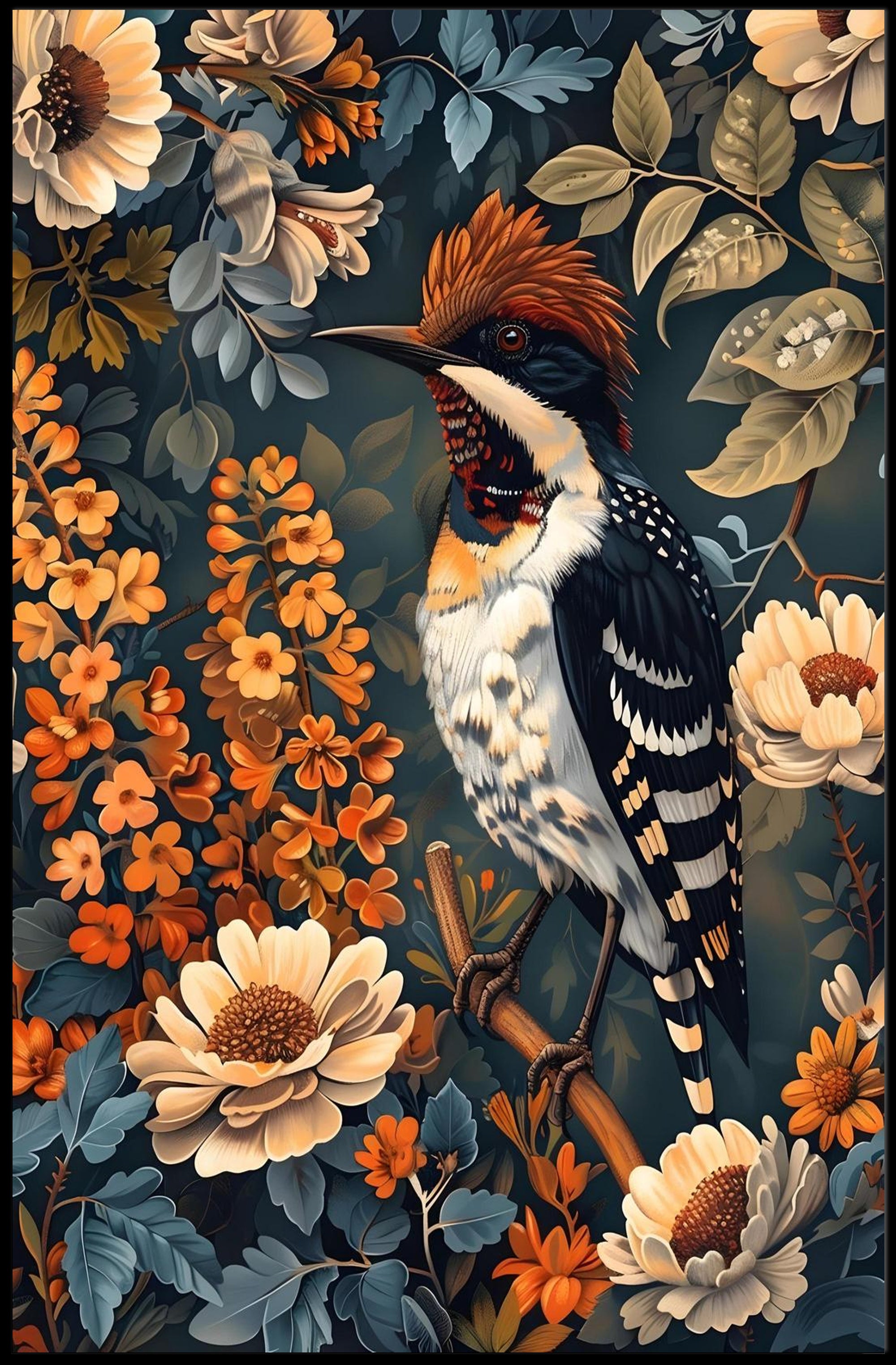 Vibrant Woodpecker Illustration Artistic Poster