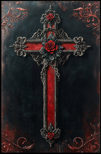 Stylized Ornate Cross with Roses Poster