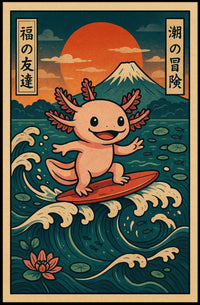 Surfing Axolotl Adventure Poster PosterGoat