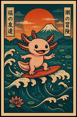 Surfing Axolotl Adventure Poster PosterGoat