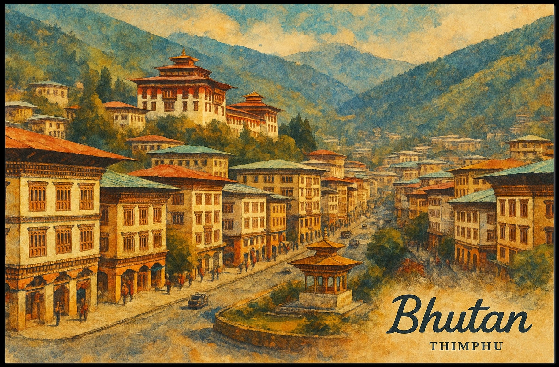 Bhutan Thimphu Wanderlust Travel Photography Poster