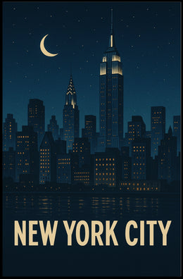 New York City Nightscape Skyline Poster Vintage Wall Art