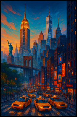 New York City Vibrant Urban Landscape Poster Retro Wall Art