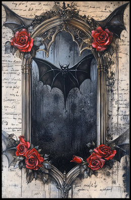 Gothic Bat Dark Roses Artistic Pop Culture Poster