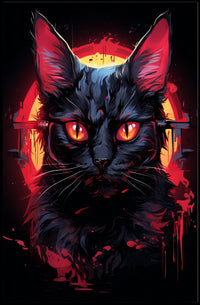 Mystical Black Cat with Fiery Red Eyes Poster