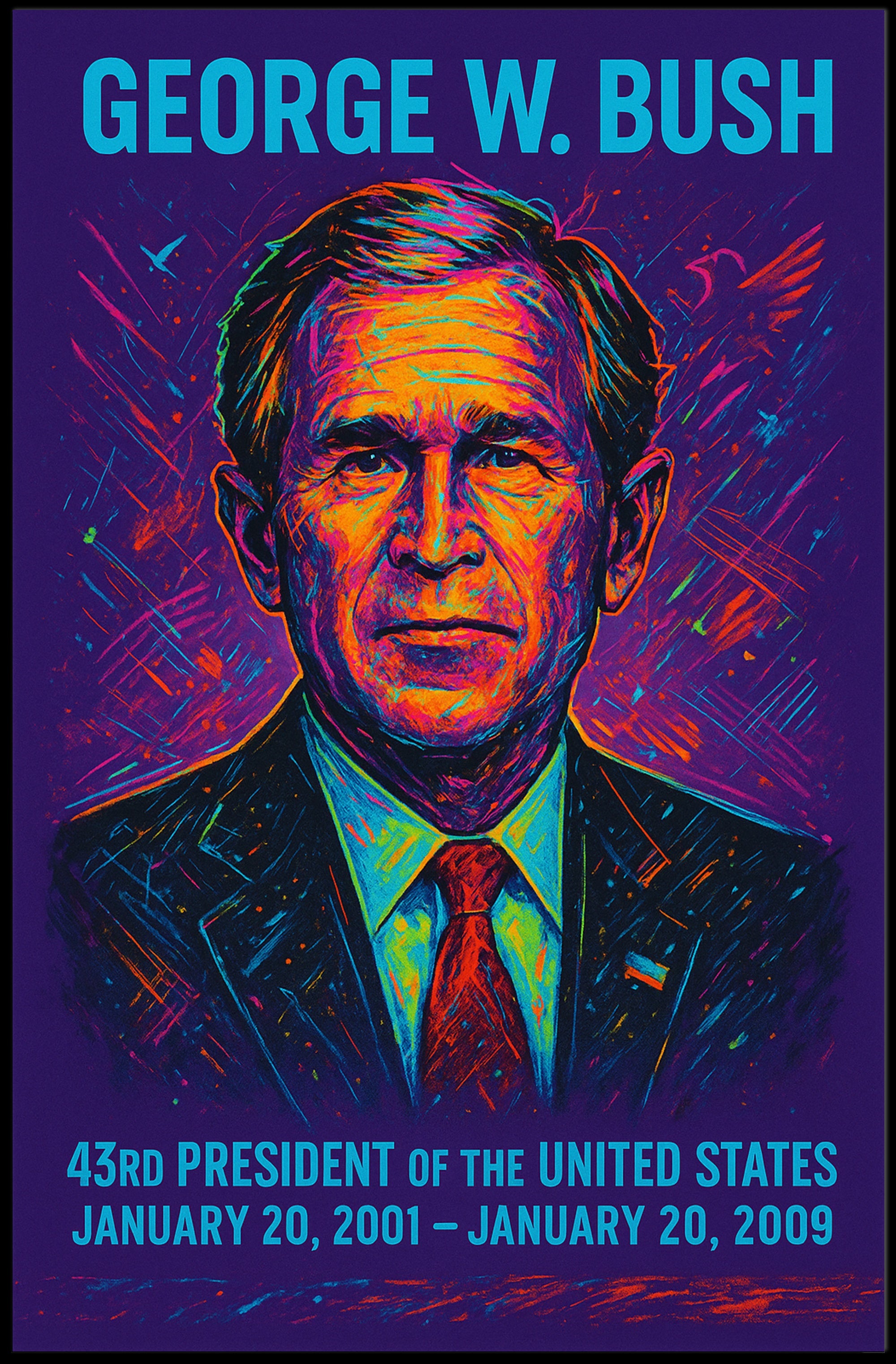 George W. Bush Neon Art Historical or Presidential Poster