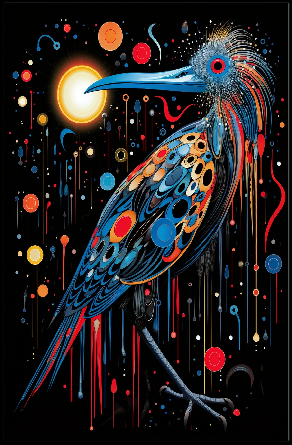 Vibrant Cosmic Bird in Abstract Artistic Poster