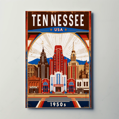 Tennessee USA 1950s Music City Skyline Travel Poster