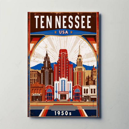 Tennessee USA 1950s Music City Skyline Travel Poster