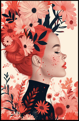 Ethereal Redhead Floral Fusion Art Poster PosterGoat