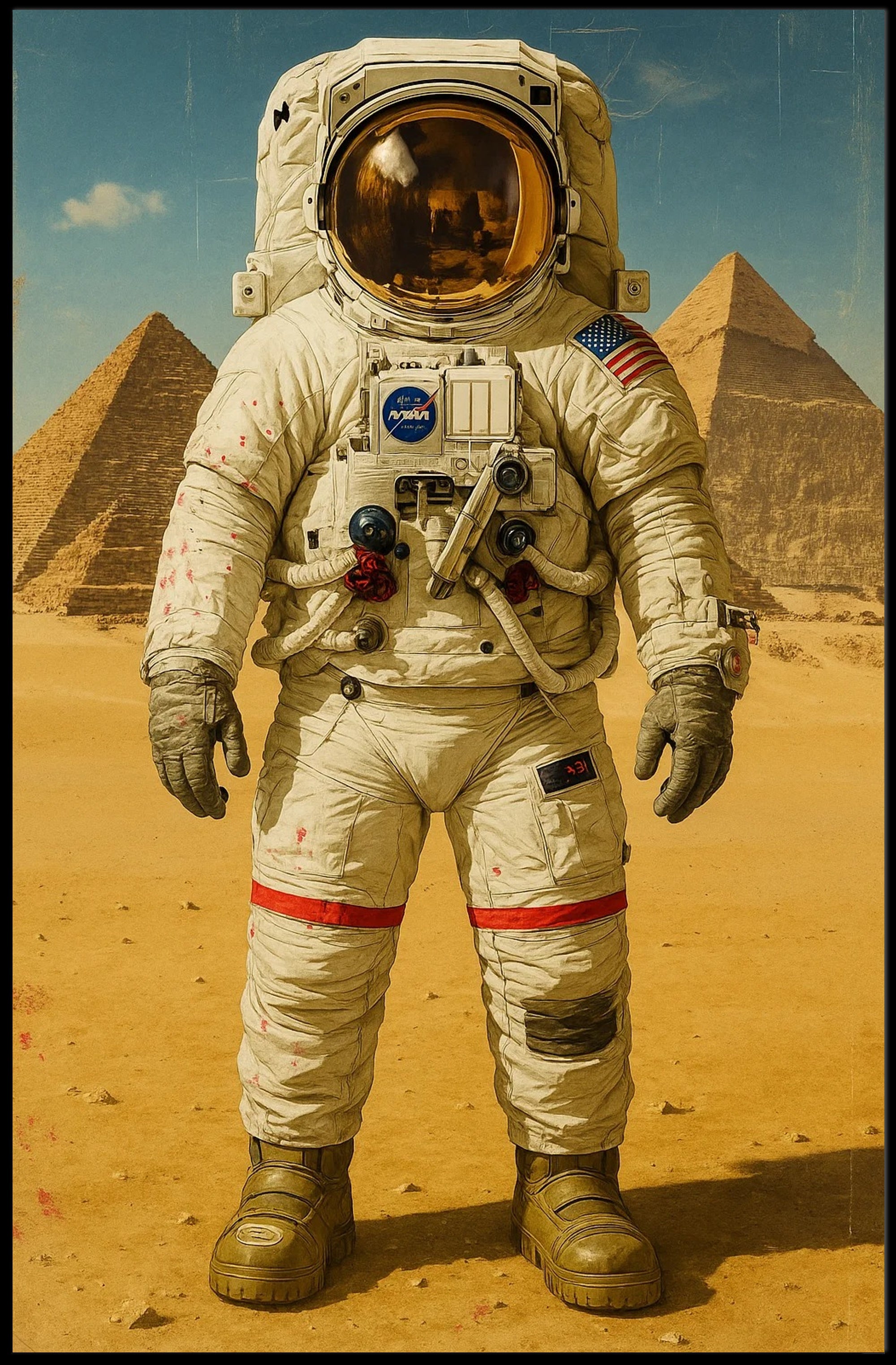 Astronaut at Pyramids Futuristic Sci-Fi Poster