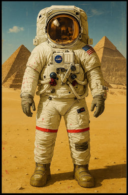 Astronaut at Pyramids Futuristic Sci-Fi Poster