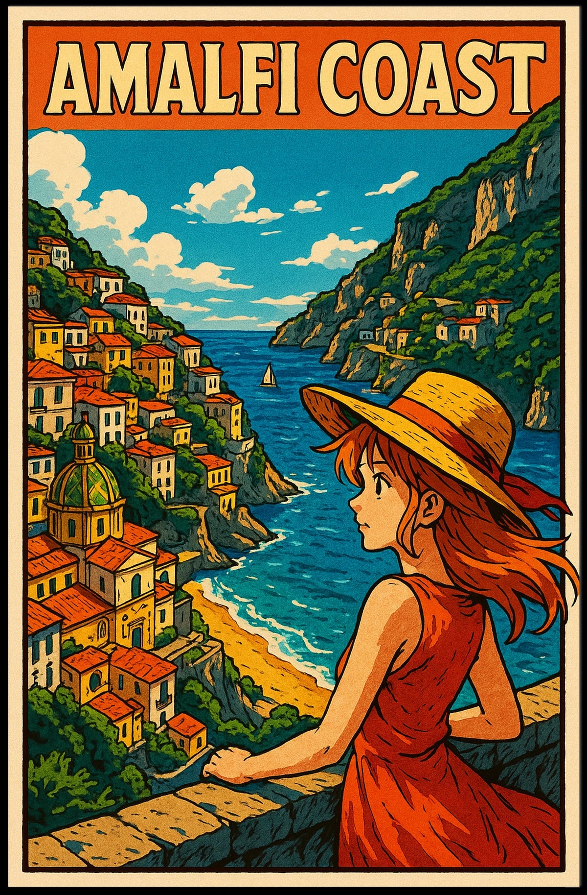 Amalfi Coast Illustration Poster Museum Quality Print