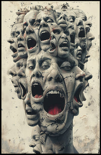 Surreal Faces of Anguish Art Poster Print PosterGoat