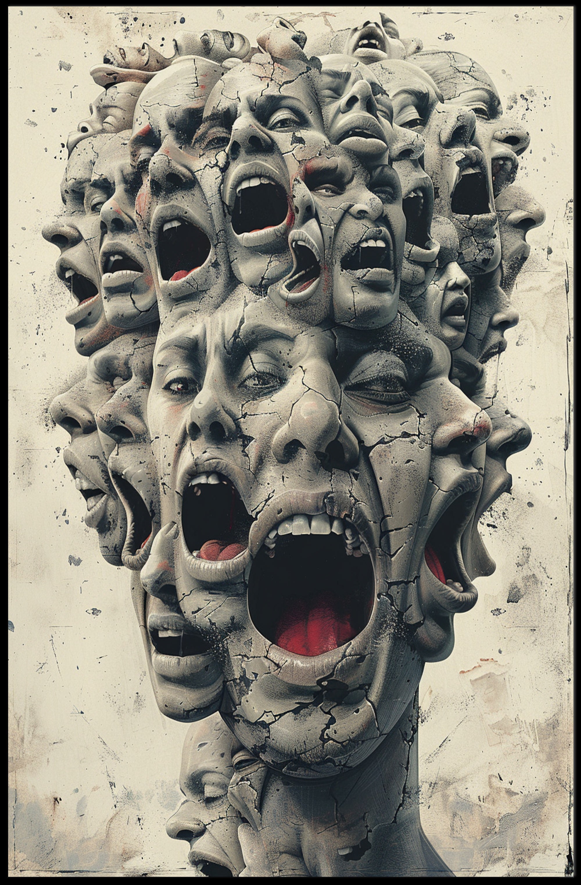 Surreal Faces of Anguish Art Poster Print PosterGoat