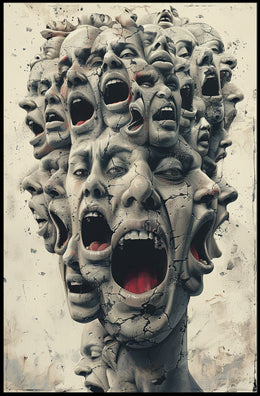 Surreal Faces of Anguish Art Poster Print PosterGoat
