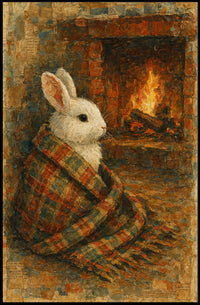 Cozy Rabbit By The Fireplace Poster