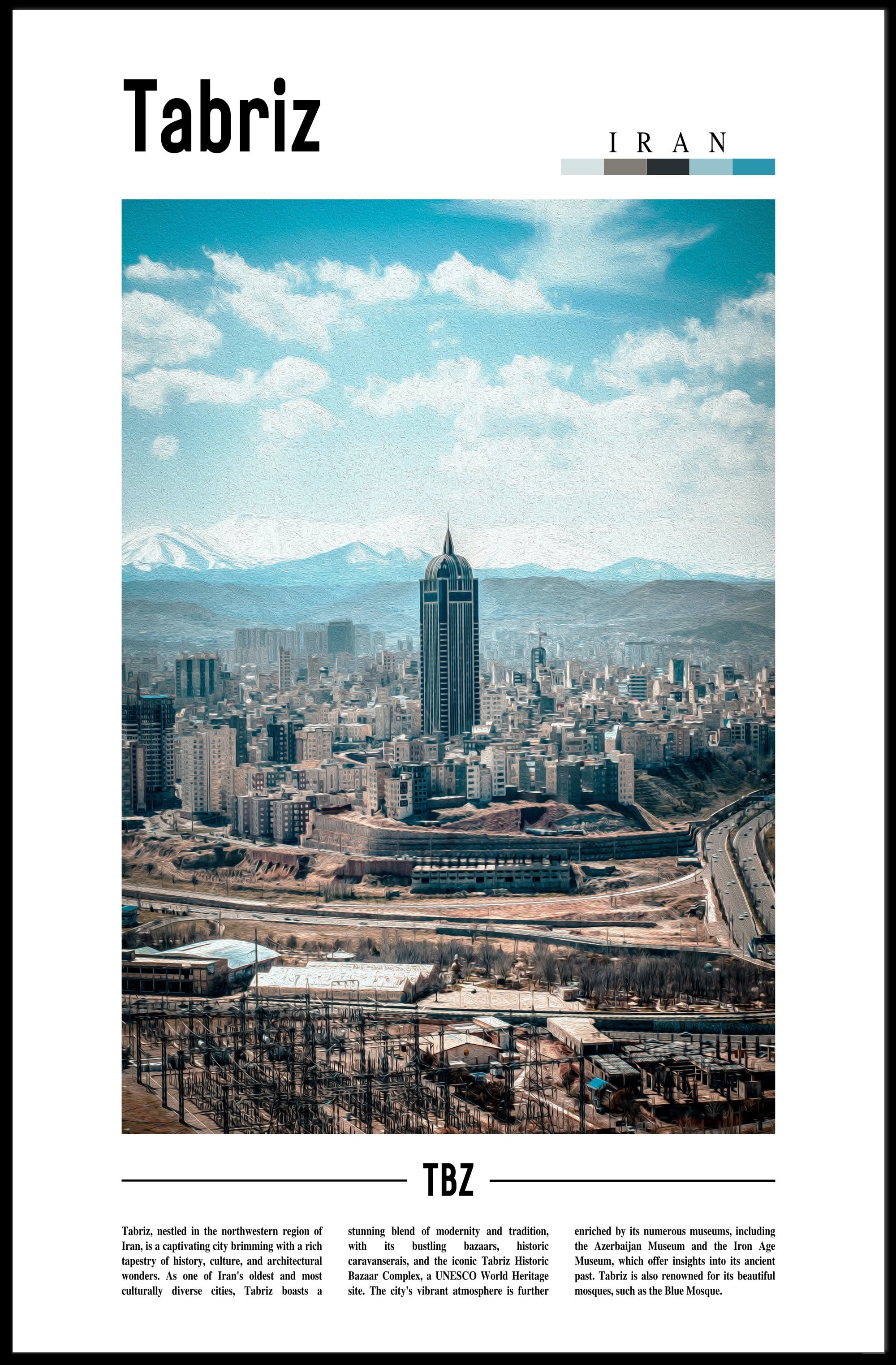Tabriz Cityscape Urban Modernity Travel Poster PosterGoat