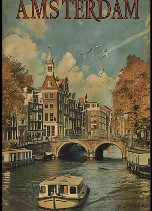 Amsterdam Canal Vintage Travel Poster