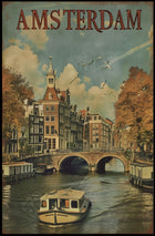 Amsterdam Canal Vintage Travel Poster